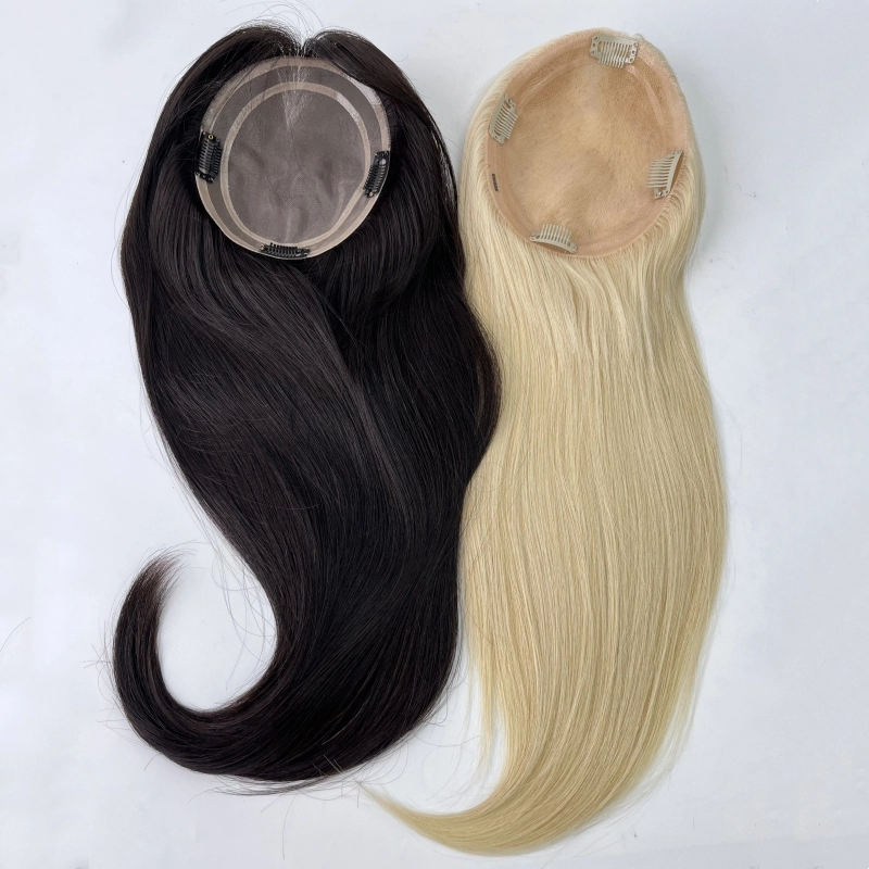 5*6 inch mono base hair topper european #1b color luxury human hair topper YR0052